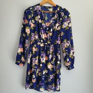 Floral Lavander Mini Navy Blue Dress.